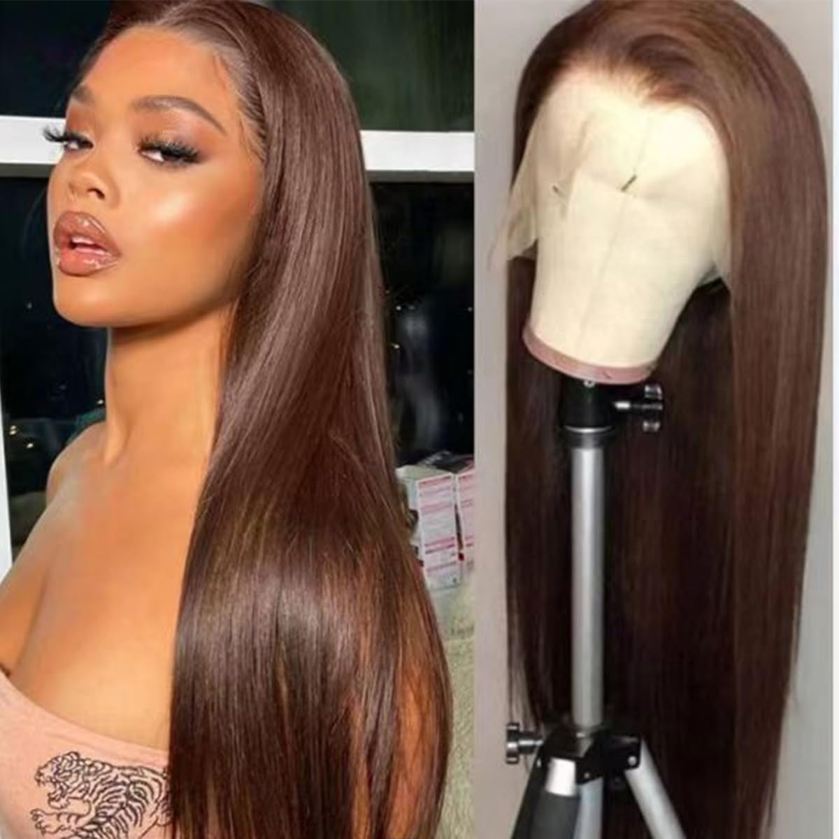 Synthetic Lace Front Auburn Wig Pre Plucked Dark Brown Glueless Wigs for Black Women Long Straight Wig with Natural Hairline 24Inch