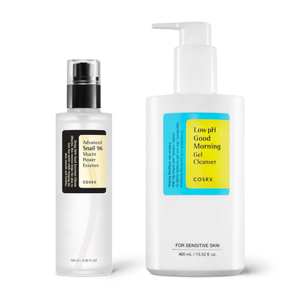 Cleansing Moisturizing Routine for Senstiive Skin- Advancedsnail 96% Power Essence & Low Ph Cleansing Gel, Korean Skin Care