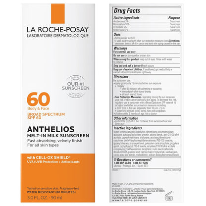 Anthelios Melt-In Milk Sunscreen SPF 60 | Sunscreen for Body & Face | Broad Spectrum SPF + Antioxidants | Oil Free Sunscreen Lotion | Lightweight & Fast Absorbing | Oxybenzone Free