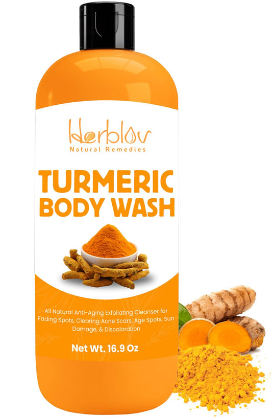 Turmeric Body Wash – Skin Brightening Turmeric Liquid Soap for Discoloration – Natural anti Aging Exfoliating Turmeric Body Wash for Spots, Acne, Sun Damage – Turmeric Soap Skincare