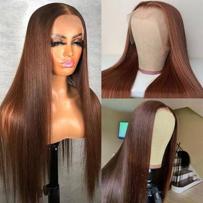 Synthetic Lace Front Auburn Wig Pre Plucked Dark Brown Glueless Wigs for Black Women Long Straight Wig with Natural Hairline 24Inch