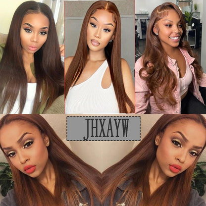 Synthetic Lace Front Auburn Wig Pre Plucked Dark Brown Glueless Wigs for Black Women Long Straight Wig with Natural Hairline 24Inch