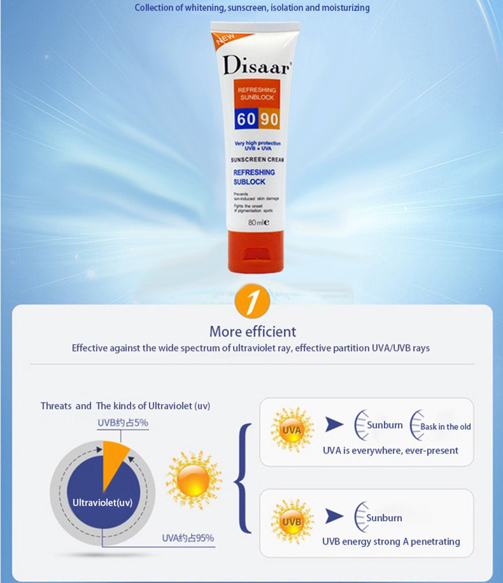 DISAAR Refreshning Sunblock Very High Protection UVB + UVA 60-90 Sunscreen 80Ml