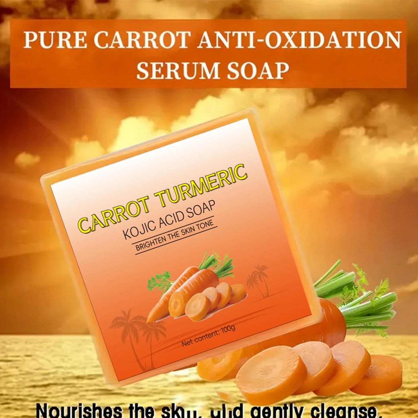 Natural Carrot Turmeric Soap Bar for Face & Body,Turmeric Skin Soap Wash for Dark Spots,Intimate Areas,Underarms,Turmeric Face Soap Reduces Acne,Fades Scars & Cleanses Skin