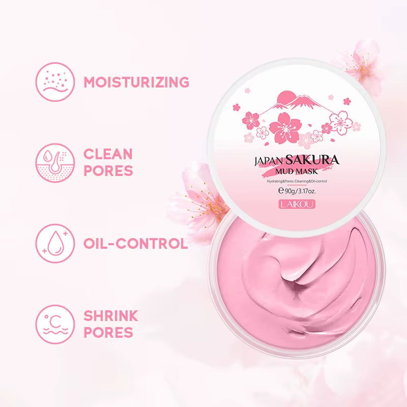 Naturals Sakura Volcanic Mud Mask for Face Deep Cleaning Remove Blackheads Improve Roughness Facial Oily Skin Care 90G