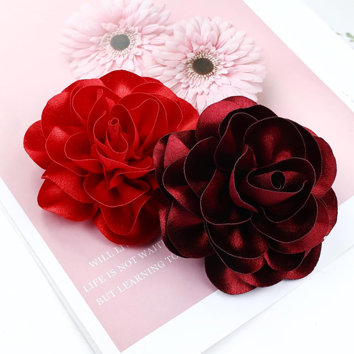 12 Pieces 10.5Cm/4.1" Big Flower Hair Ties Scrunchies Elastics Ponytail Holders Rubber Bands Hair Ropes Accessories for Women Girls Teens