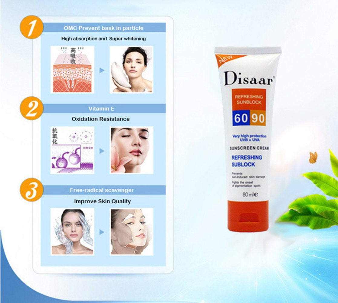 DISAAR Refreshning Sunblock Very High Protection UVB + UVA 60-90 Sunscreen 80Ml