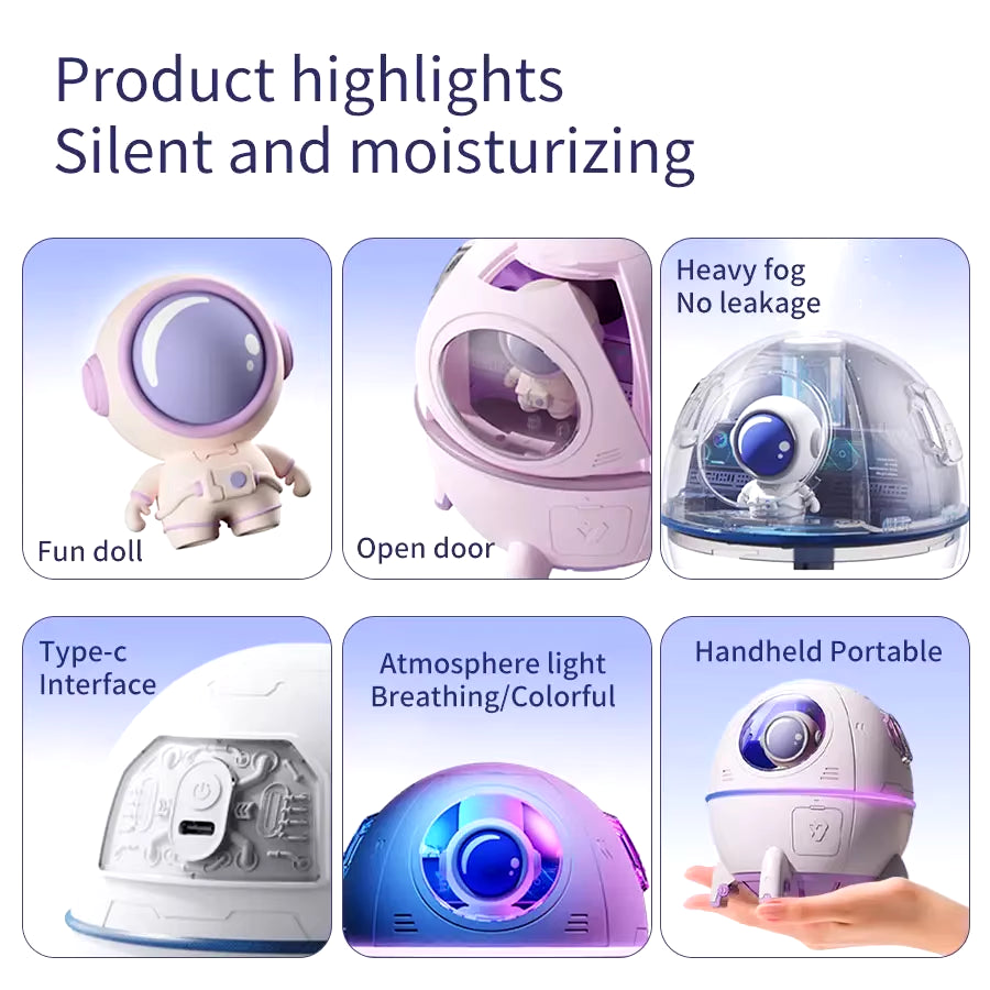 220Ml Space Capsule Air Humidifier USB Plug in Rechargeable Mist Aromatherapy Water Diffuser 7 Colors Atmosphere Light