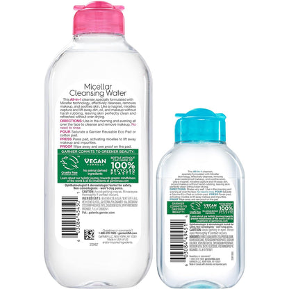 Micellar Cleansing Water, for All Skin Types, 13.5 Fl Oz + Micellar Cleansing Water, for Waterproof Makeup, 3.4 Fl Oz